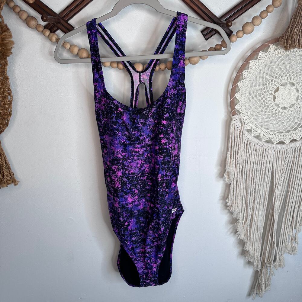 Speedo Black Purple One Piece Competitive Swimsuit